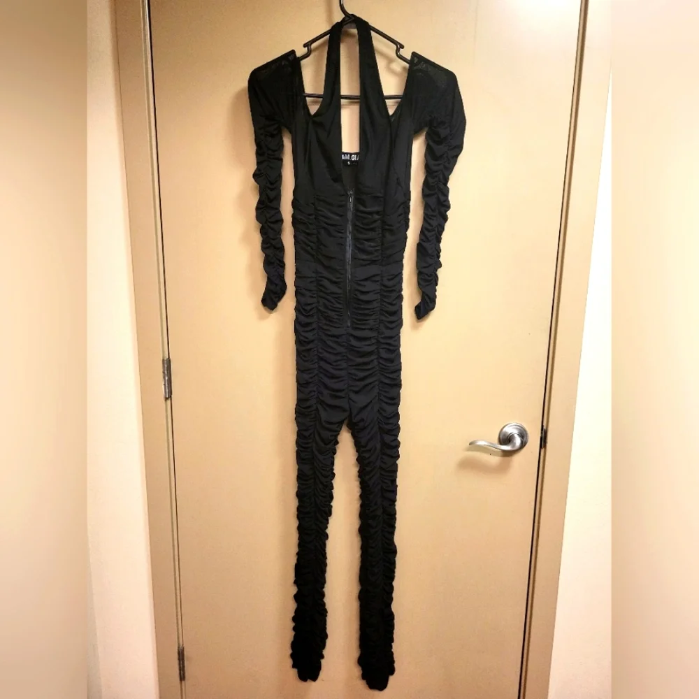 I.AM.GIA ruched mesh black catsuit. - Picture 3 of 10